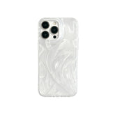 Wagmade Elegant White Brushstroke Shockproof Phone Case for iPhone - Pearlescent Abstract Texture
