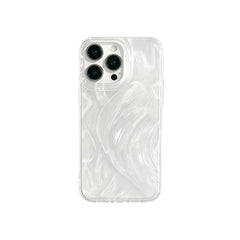 Wagmade Elegant White Brushstroke Shockproof Phone Case for iPhone - Pearlescent Abstract Texture
