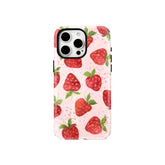 Wagmade Sweet Strawberry Aesthetic Shockproof Phone Case for iPhone - Watercolor Pink & Red