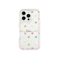 Wagmade Sweet Pastel Hearts Shockproof Phone Case for iPhone - Translucent Pink with Love Script