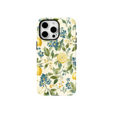 Wagmade Mediterranean Citrus Shockproof Phone Case for iPhone - Watercolor Lemons & Blue Wildflowers