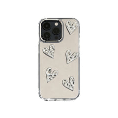 Wagmade Luxury Mirror & 3D Crystal Hearts Phone Case for iPhone - Silver Chrome