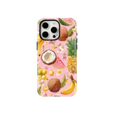 Wagmade Tropical Fruit Punch Shockproof Phone Case for iPhone - Pink Background with Pineapple & Coconut