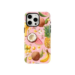 Wagmade Tropical Fruit Punch Shockproof Phone Case for iPhone - Pink Background with Pineapple & Coconut