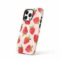 Wagmade Sweet Strawberry Aesthetic Shockproof Phone Case for iPhone - Watercolor Pink & Red
