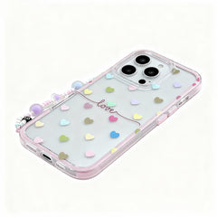 Wagmade Sweet Pastel Hearts Shockproof Phone Case for iPhone - Translucent Pink with Love Script
