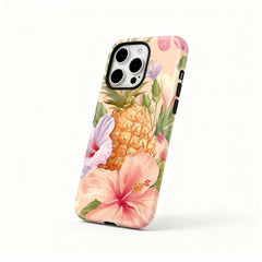 Wagmade Tropical Paradise Shockproof Phone Case for iPhone - Pineapple & Pink Hibiscus