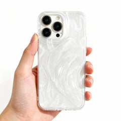 Wagmade Elegant White Brushstroke Shockproof Phone Case for iPhone - Pearlescent Abstract Texture