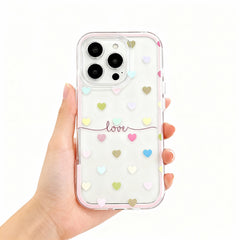 Wagmade Sweet Pastel Hearts Shockproof Phone Case for iPhone - Translucent Pink with Love Script