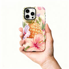 Wagmade Tropical Paradise Shockproof Phone Case for iPhone - Pineapple & Pink Hibiscus