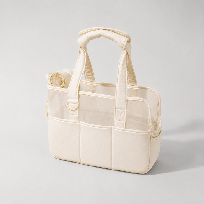 Soft City Quilted Pet Tote - cream quilted pet carrier for small dogs, front view