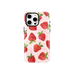 Wagmade Sweet Strawberry Aesthetic Shockproof Phone Case for iPhone - Watercolor Pink & Red