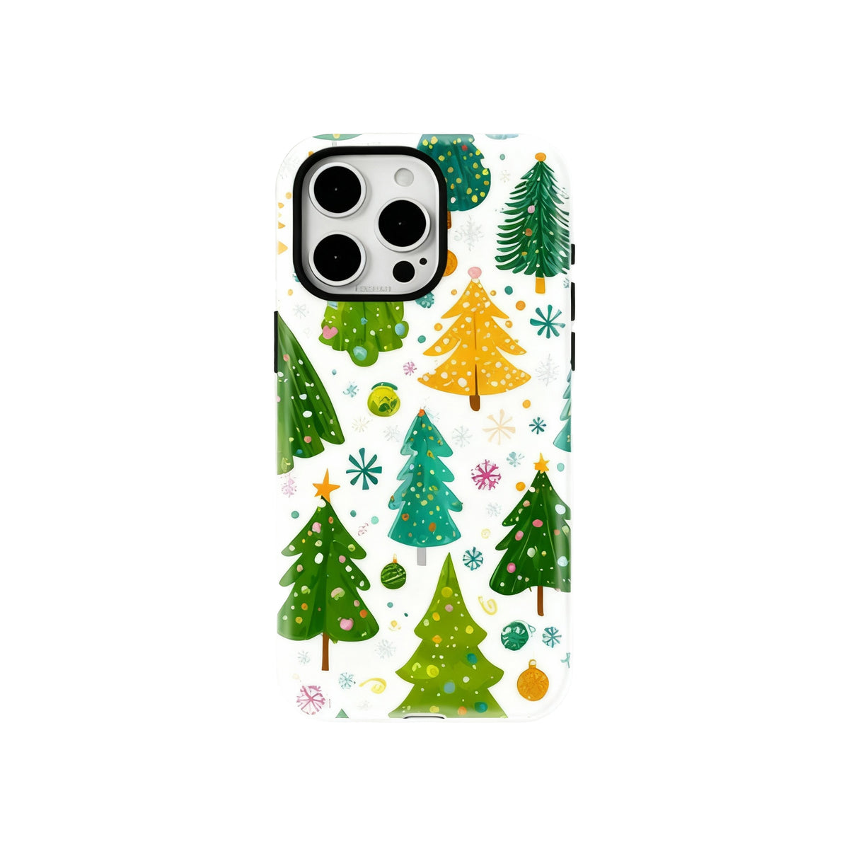 Wagmade Whimsical Christmas Shockproof Phone Case for iPhone - Colorful Holiday Trees & Snowflakes
