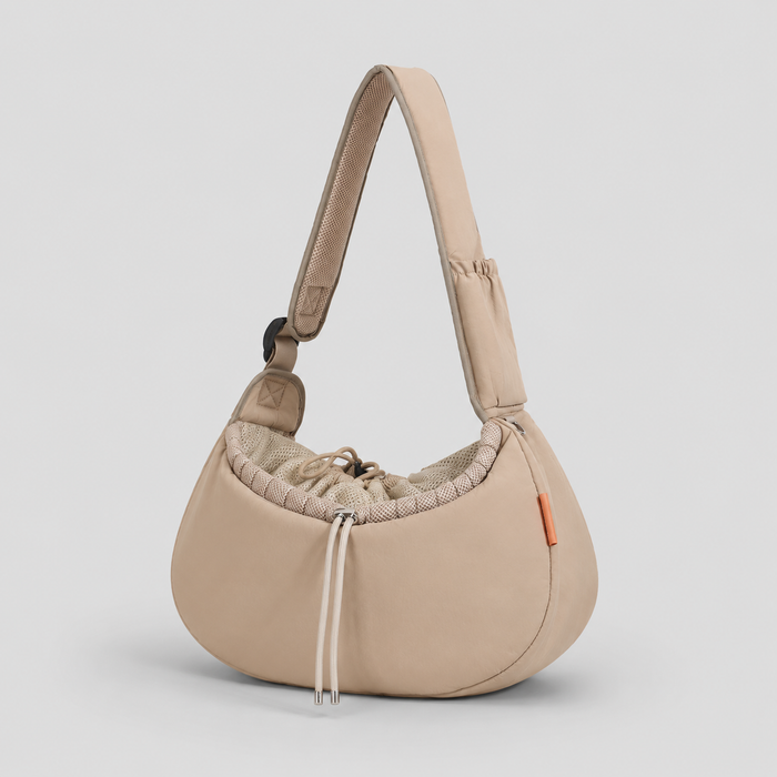 Crescent Pet Sling Bag - neutral crescent shoulder carrier for small pets, front view