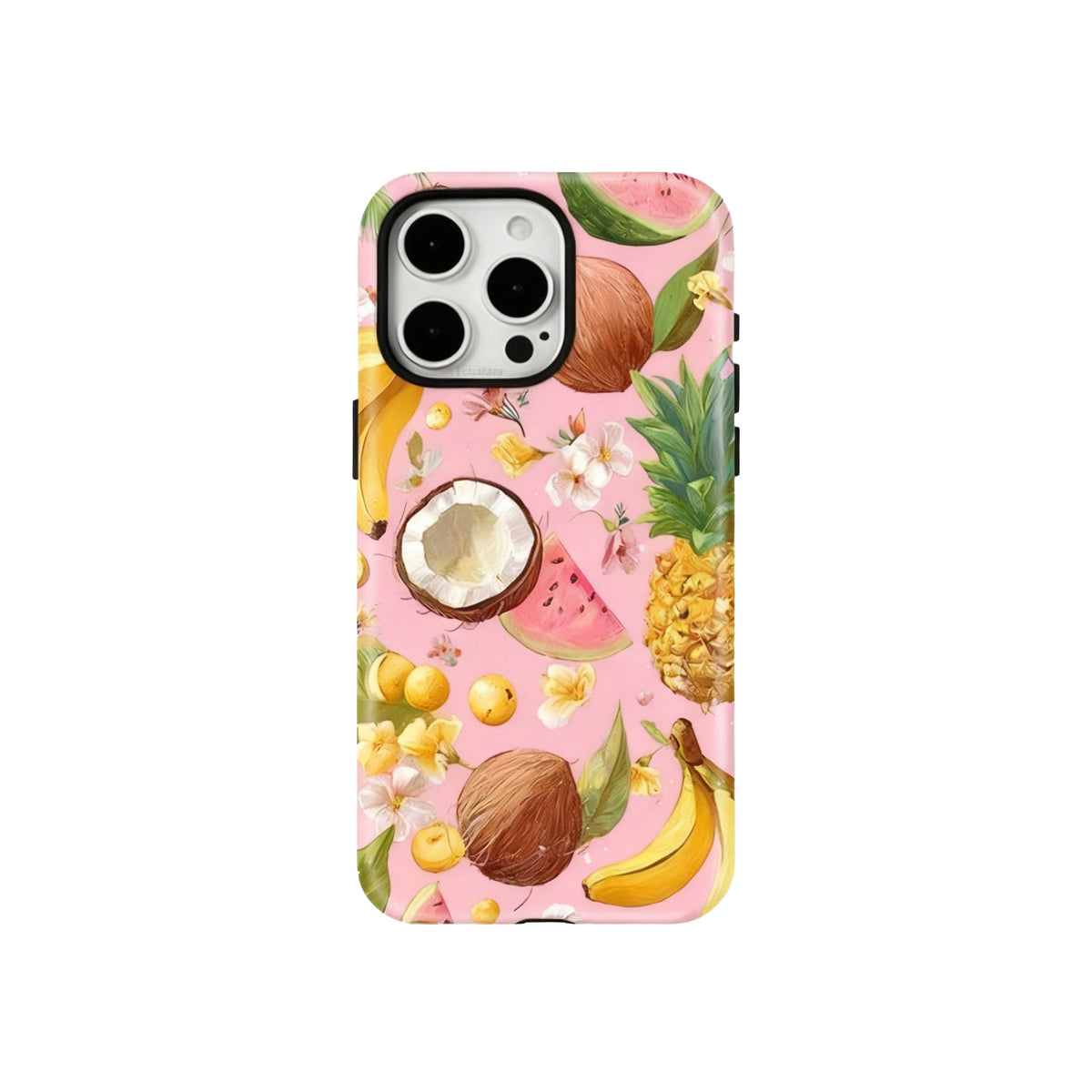 Wagmade Tropical Fruit Punch Shockproof Phone Case for iPhone - Pink Background with Pineapple & Coconut