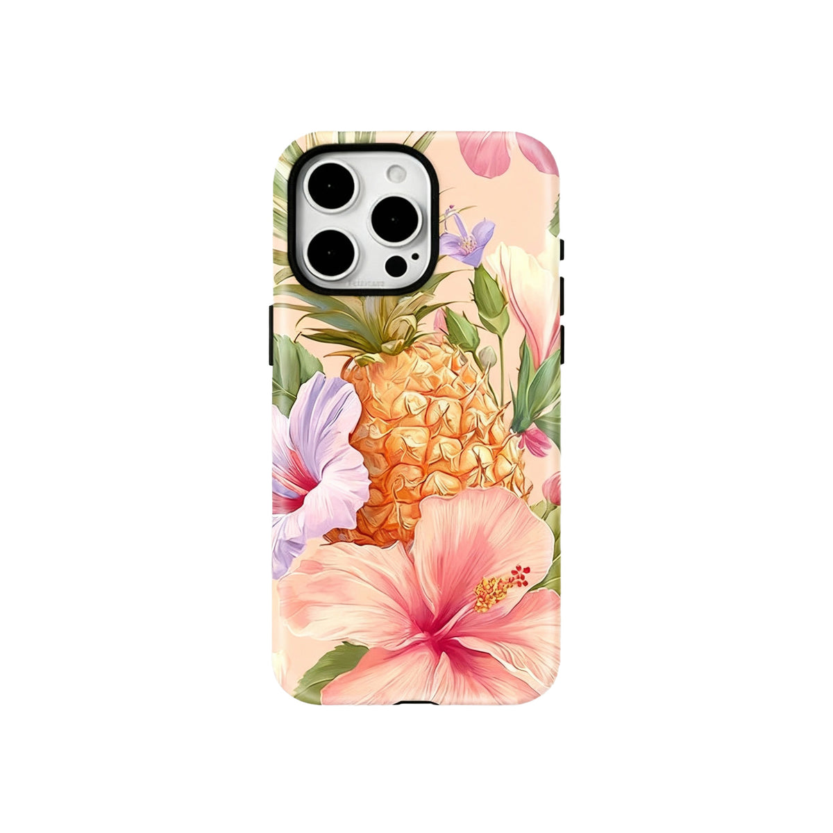 Wagmade Tropical Paradise Shockproof Phone Case for iPhone - Pineapple & Pink Hibiscus