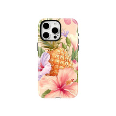 Wagmade Tropical Paradise Shockproof Phone Case for iPhone - Pineapple & Pink Hibiscus