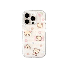 Wagmade Kawaii Bear & Strawberry Clear Shockproof Phone Case for iPhone - Beige & Pink Pattern