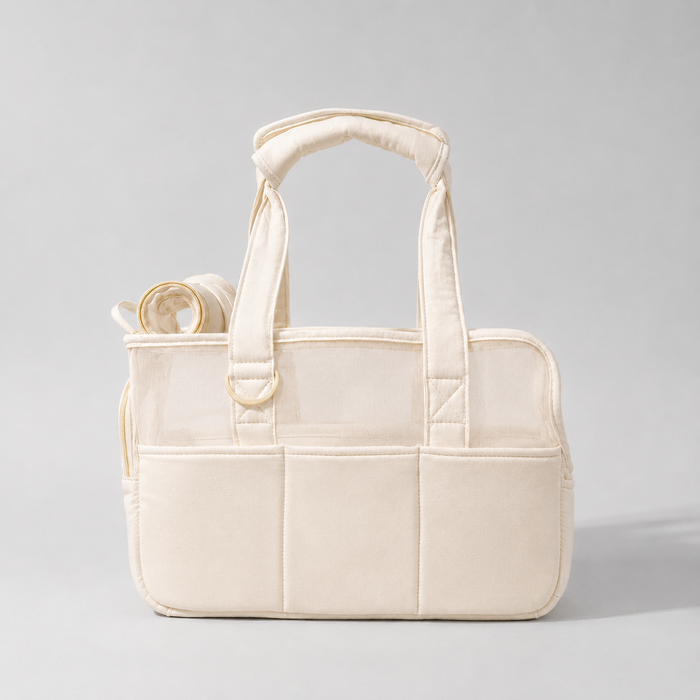 Soft City Quilted Pet Tote - padded handles and breathable side window detail