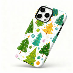 Wagmade Whimsical Christmas Shockproof Phone Case for iPhone - Colorful Holiday Trees & Snowflakes