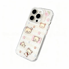 Wagmade Kawaii Bear & Strawberry Clear Shockproof Phone Case for iPhone - Beige & Pink Pattern