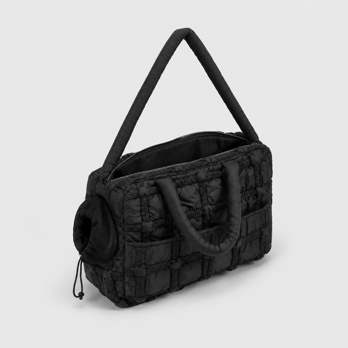 Puffer Pet Shoulder Bag - quilted texture and shoulder strap side detail