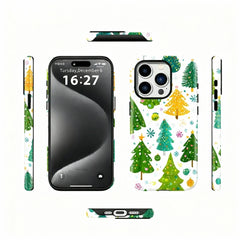 Wagmade Whimsical Christmas Shockproof Phone Case for iPhone - Colorful Holiday Trees & Snowflakes