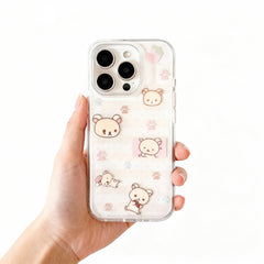 Wagmade Kawaii Bear & Strawberry Clear Shockproof Phone Case for iPhone - Beige & Pink Pattern
