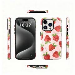 Wagmade Sweet Strawberry Aesthetic Shockproof Phone Case for iPhone - Watercolor Pink & Red