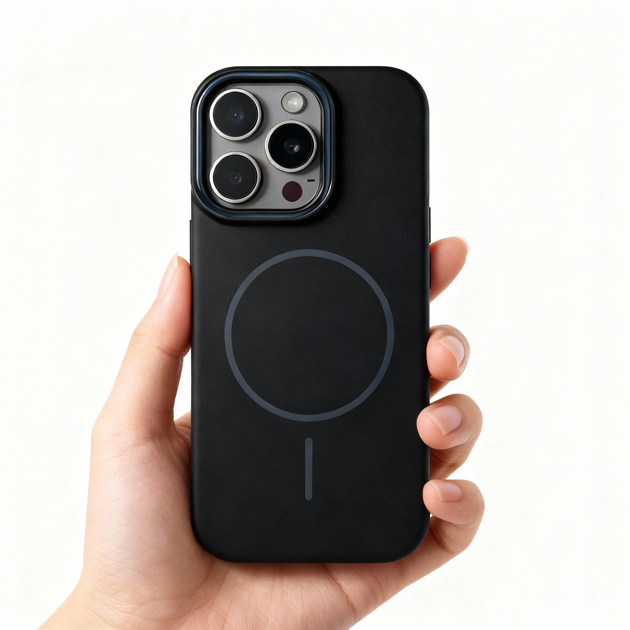 Hand holding iPhone 16 Pro Max with Wagmade Matte Black Slim Case