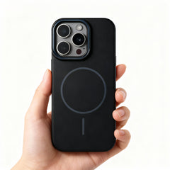 Hand holding iPhone 16 Pro Max with Wagmade Matte Black Slim Case