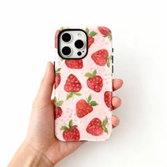 Wagmade Sweet Strawberry Aesthetic Shockproof Phone Case for iPhone - Watercolor Pink & Red
