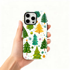 Wagmade Whimsical Christmas Shockproof Phone Case for iPhone - Colorful Holiday Trees & Snowflakes