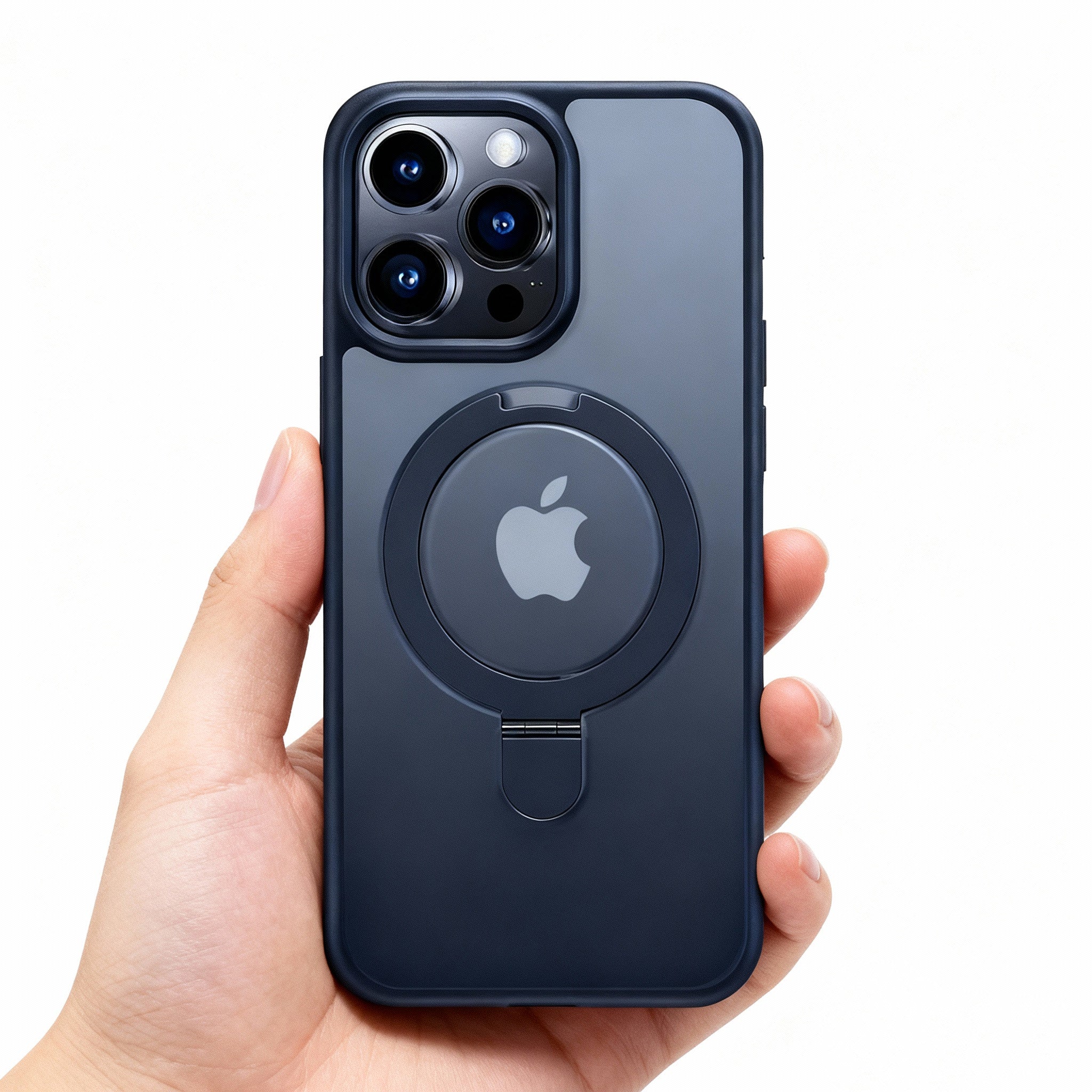 Hand holding a matte finish MagSafe case, demonstrating comfortable grip and non-slip texture.